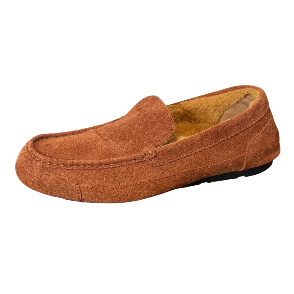 Samuel Hubbard Brown Suede Leather Moccasin Slipper Wool Fur Lined Mens 11.5